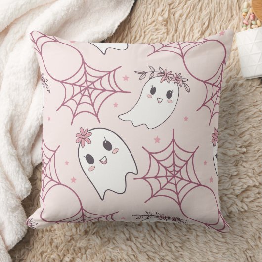 可愛いハロウィーン幽霊&スパイダーウェブパターン(2) クッション (ブランケット)