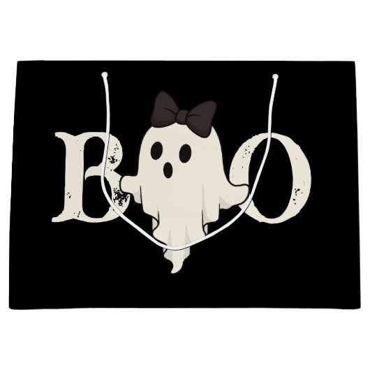 可愛いハロウィーン抱き枕- "Boo"幽霊with Bow ラージペーパーバッグ (正面)