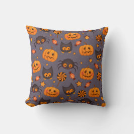 可愛いハロウィーン模様の紫の背景 クッション
