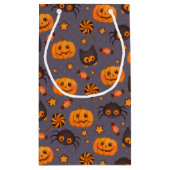 可愛いハロウィーン模様の紫の背景 スモールペーパーバッグ (裏面)