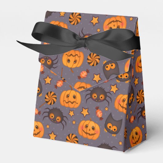 可愛いハロウィーン模様の紫の背景 フェイバーボックス (正面サイド)