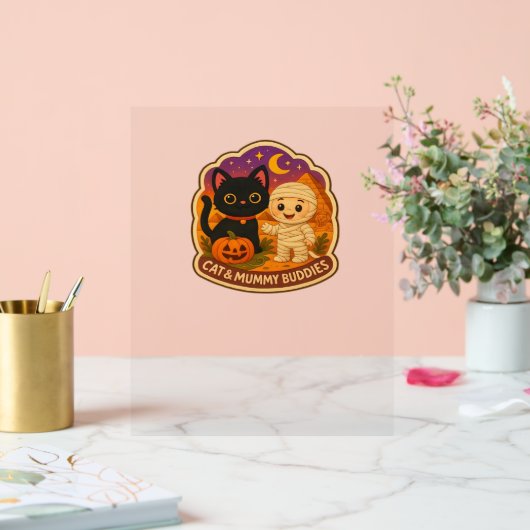 可愛いハロウィーン猫とミイラ刺繍パッチスティック アクリルサイン (ウェディング)