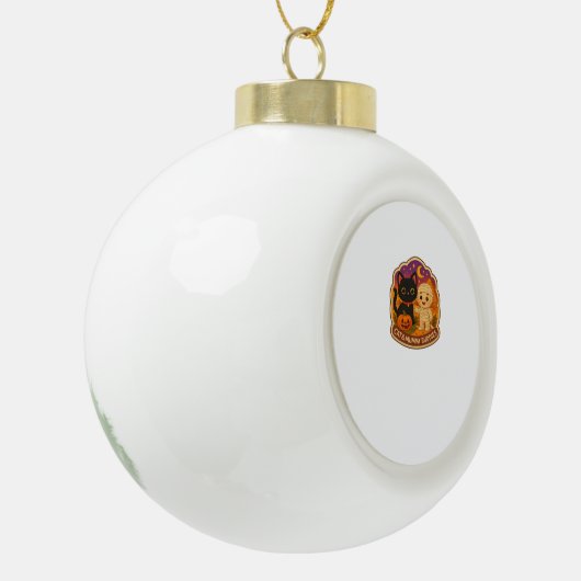 可愛いハロウィーン猫とミイラ刺繍パッチスティック セラミックボールオーナメント (左)