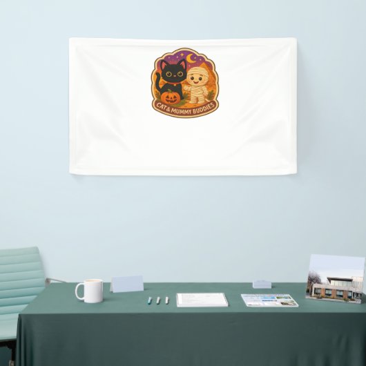 可愛いハロウィーン猫とミイラ刺繍パッチスティック 横断幕 (トレードショー)