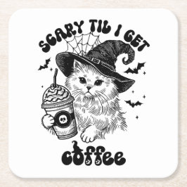 可愛いハロウィーン猫コーヒー – 怖いコーヒーが飲めるまで スクエアペーパーコースター