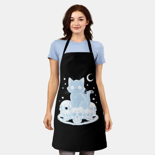 可愛いハロウィーン猫ネコ猫ゴシック様式の美学エッセン エプロン (着用した状態)
