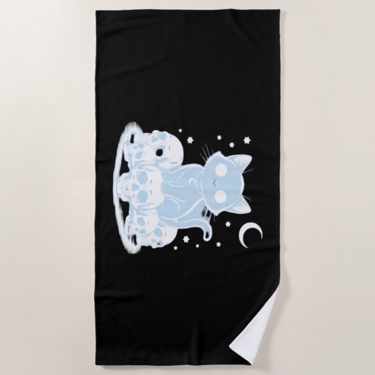 可愛いハロウィーン猫ネコ猫ゴシック様式の美学エッセン ビーチタオル (正面)