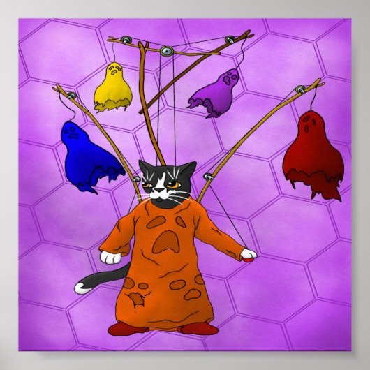 可愛いハロウィーン猫ハロウィーン人形ゴスの操り人形 ポスター (正面)