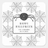 可愛いハロウィーン白黒スパイダーウェブパーティー装飾 スクエアシール (正面)