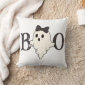 可愛いハロウィーン装飾用クッション- "Boo"幽霊with Bow クッション (ブランケット)