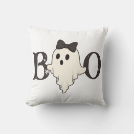 可愛いハロウィーン装飾用クッション- "Boo"幽霊with Bow クッション
