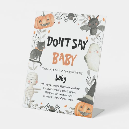 可愛いハロウィーン言わないベビー赤ちゃんシャワーゲーム 台座サイン (正面)