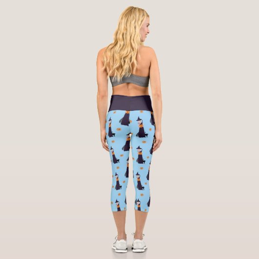 可愛いハロウィーン魔女かぼちゃ黒猫パターン カプリレギンス (裏面)