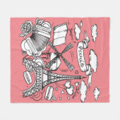 可愛いハンドスケッチエッフェルタワーパリフランスピンク フリースブランケット (正面(横))