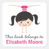 可愛いハンドスタンド体操女子漫画蔵書票本 スクエアシール (正面)