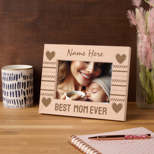 可愛いハートと幾何学的アート最高の、ママ・エバー レーザー彫刻フレーム