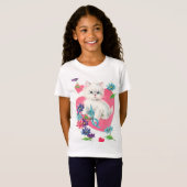 可愛いハートと猫キッズTシャツ Tシャツ (正面フル)