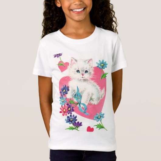 可愛いハートと猫キッズTシャツ Tシャツ (正面)