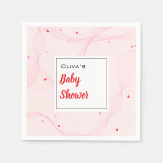 可愛いハートのピンクの波線ナプキン スタンダードカクテルナプキン