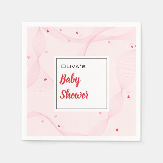 可愛いハートのピンクの波線ナプキン スタンダードカクテルナプキン (正面)