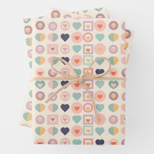 可愛いハートや幾何学模様 ラッピングペーパーシート (インサイチュ)