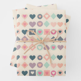 可愛いハートや幾何学模様 ラッピングペーパーシート