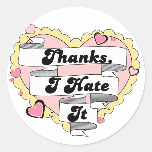 可愛いハートイエローレースと感謝していピンクの私はそれを嫌う ラウンドシール (正面)