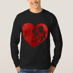 可愛いハートイングリッシュブルドッグドッグパピー恋人Valent Tシャツ
