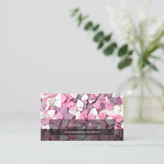 可愛いハートエレガント長方形の半透明 名刺 (スタンド正面)