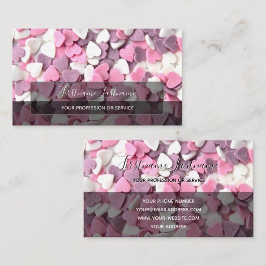 可愛いハートエレガント長方形の半透明 名刺 (正面/裏面)