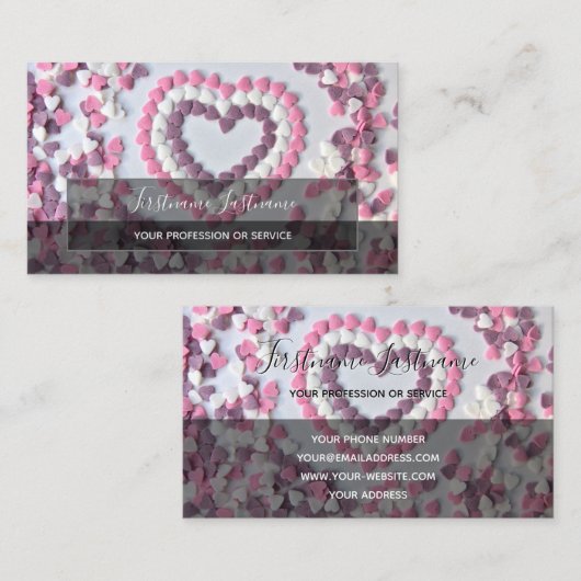 可愛いハートエレガント長方形の半透明 名刺 (正面/裏面)