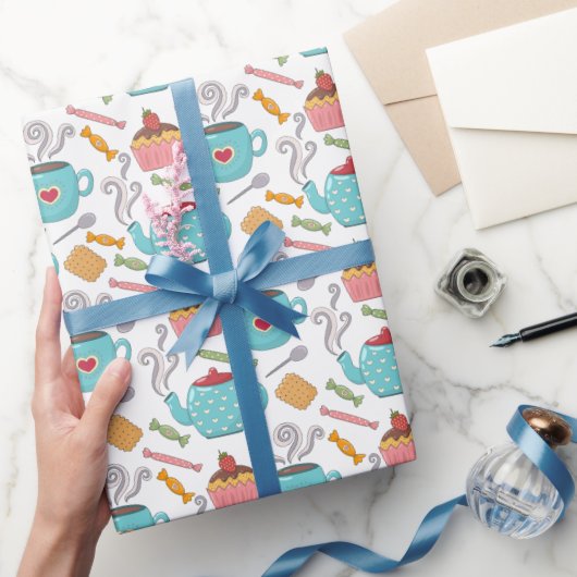 可愛いハートカップコーヒーティービスケットカップケーキ ラッピングペーパー (ギフト)