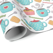 可愛いハートカップコーヒーティービスケットカップケーキ ラッピングペーパー (ロールコーナー)