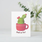 可愛いハートサボテン愛の告白あいさつ ポストカード (スタンド正面)