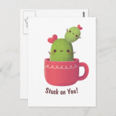 可愛いハートサボテン愛の告白あいさつ ポストカード (正面/裏面)