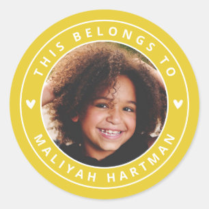 可愛いハートサークルフレーム写真名学校イエロー ラウンドシール