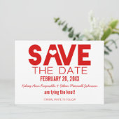 可愛いハートセーブ・ザ・デート案内、濃い赤 招待状 (スタンド正面)