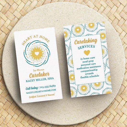 可愛いハートデザインロゴ介護者サービス 名刺