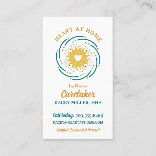 可愛いハートデザインロゴ介護者サービス 名刺 (正面)