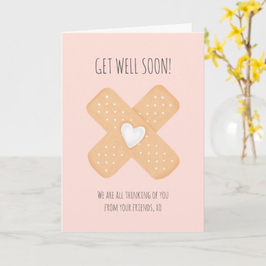 可愛いハートバンド補助貼付剤のピンクは早く良くなる カード (黄色い花)