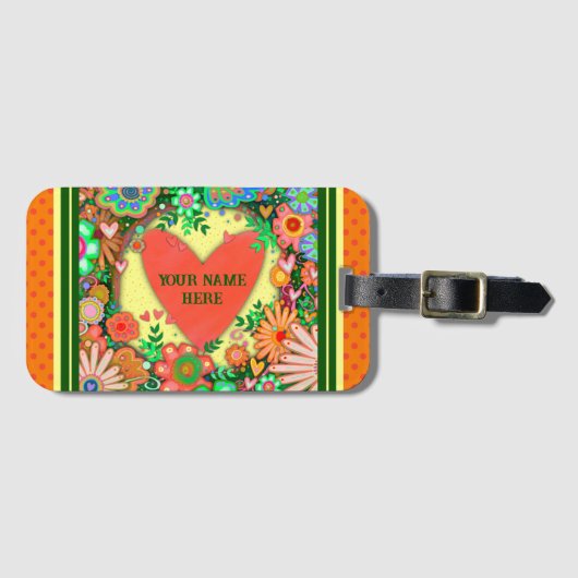 可愛いハートパーソナライズされた名インスピリシティフローラ ラゲッジタグ (正面横)