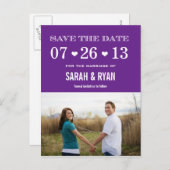 可愛いハートパープル日付を保存フォトポストカード 案内ポストカード (正面/裏面)