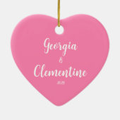 可愛いハートピンクのポープリント セラミックオーナメント (裏面)
