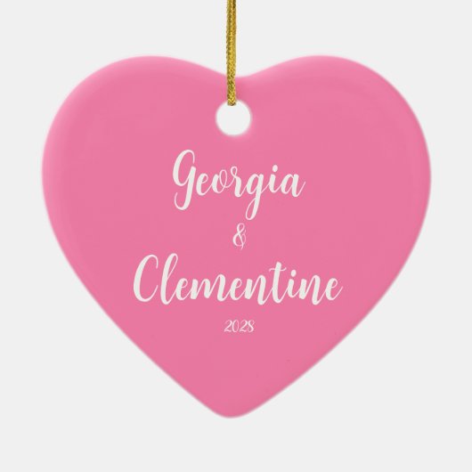 可愛いハートピンクのポープリント セラミックオーナメント (裏面)