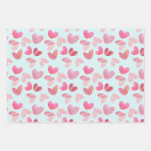 可愛いハートピンクの水彩とテクスチャパターン ラッピングペーパーシート (正面3)