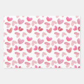 可愛いハートピンクの水彩とテクスチャパターン ラッピングペーパーシート (正面2)