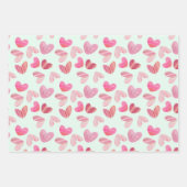 可愛いハートピンクの水彩とテクスチャパターン ラッピングペーパーシート (正面)