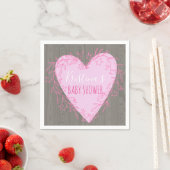 可愛いハートピンクフローラドードルフレーム付き木材 スタンダードカクテルナプキン (インサイチュ)