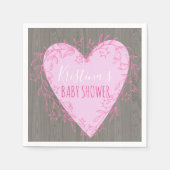 可愛いハートピンクフローラドードルフレーム付き木材 スタンダードカクテルナプキン (正面)