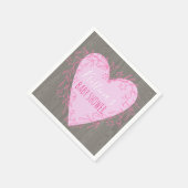 可愛いハートピンクフローラドードルフレーム付き木材 スタンダードカクテルナプキン (角)